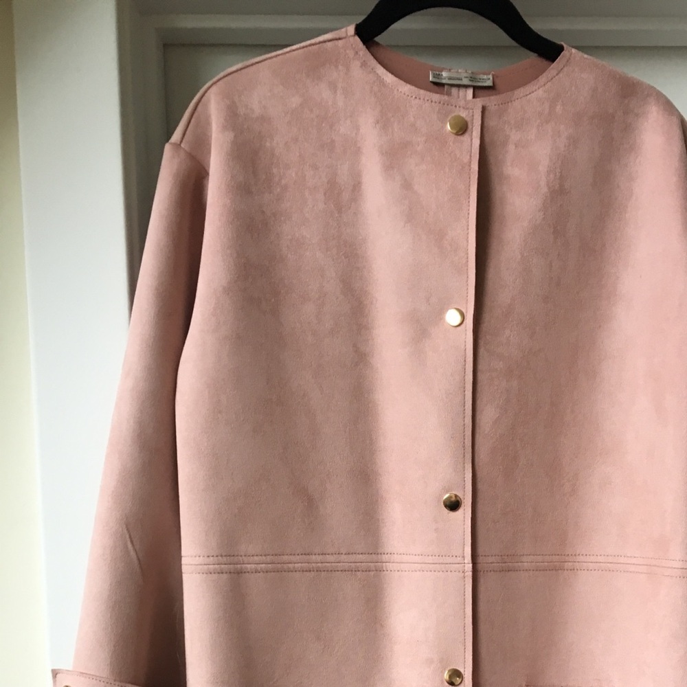 Zara Oversized faux suede coat in blush